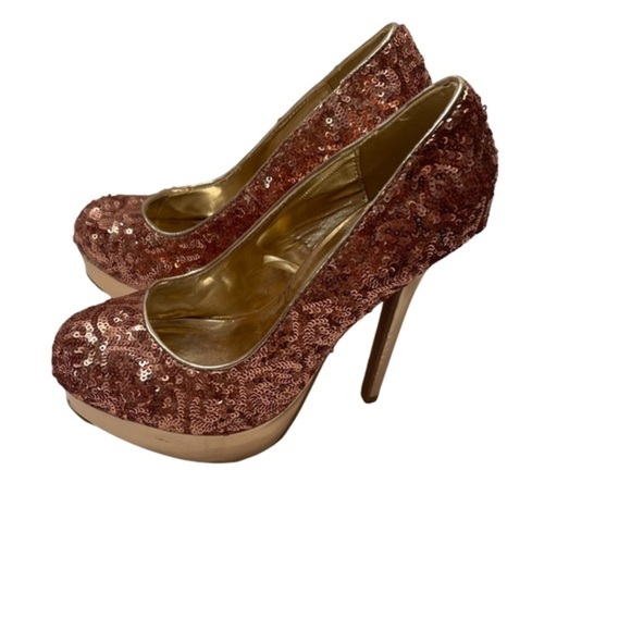 Dots Pink Sequined and Gold Platform Stiletto Heel Shoes Size 6 - Picture 8 of 8